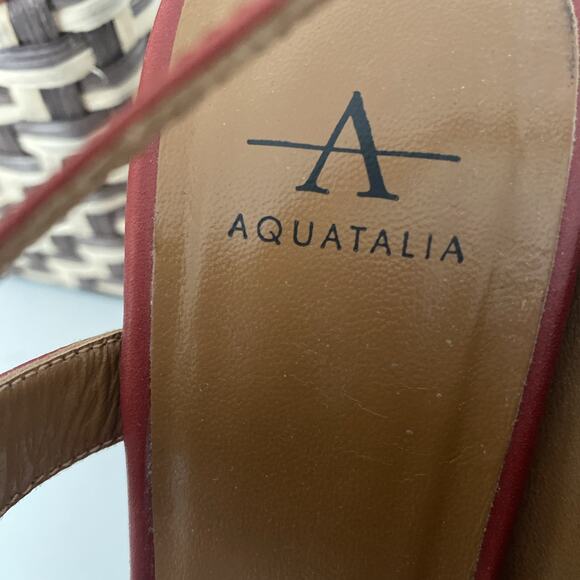 Aquatalia Carmela Sandal Espadrille Wedge Heel Red Leather Buckle Platform 8 - Picture 9 of 10